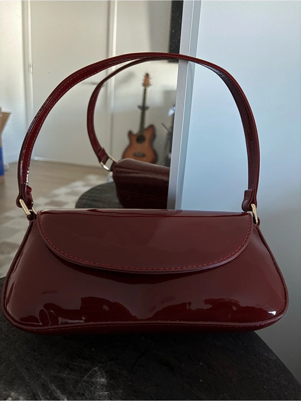 Patent Leather Burgundy Shoulder Bag